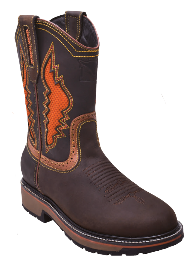 Michel 5036207 Brown Genuine Cowhide Leather Round Toe Cowboy Boots