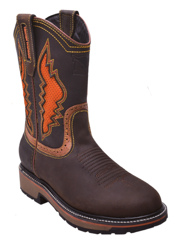 Michel 5036207 Brown Genuine Cowhide Leather Round Toe Cowboy Boots