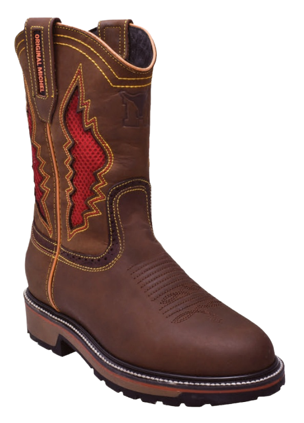 Michel 5036231 Tan Genuine Cowhide Leather Round Toe Cowboy Boots