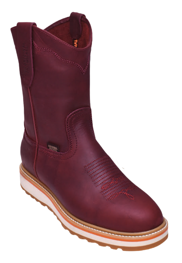 Michel 50D5406 Burgundy Genuine Cowhide Leather Round Toe Cowboy Boots