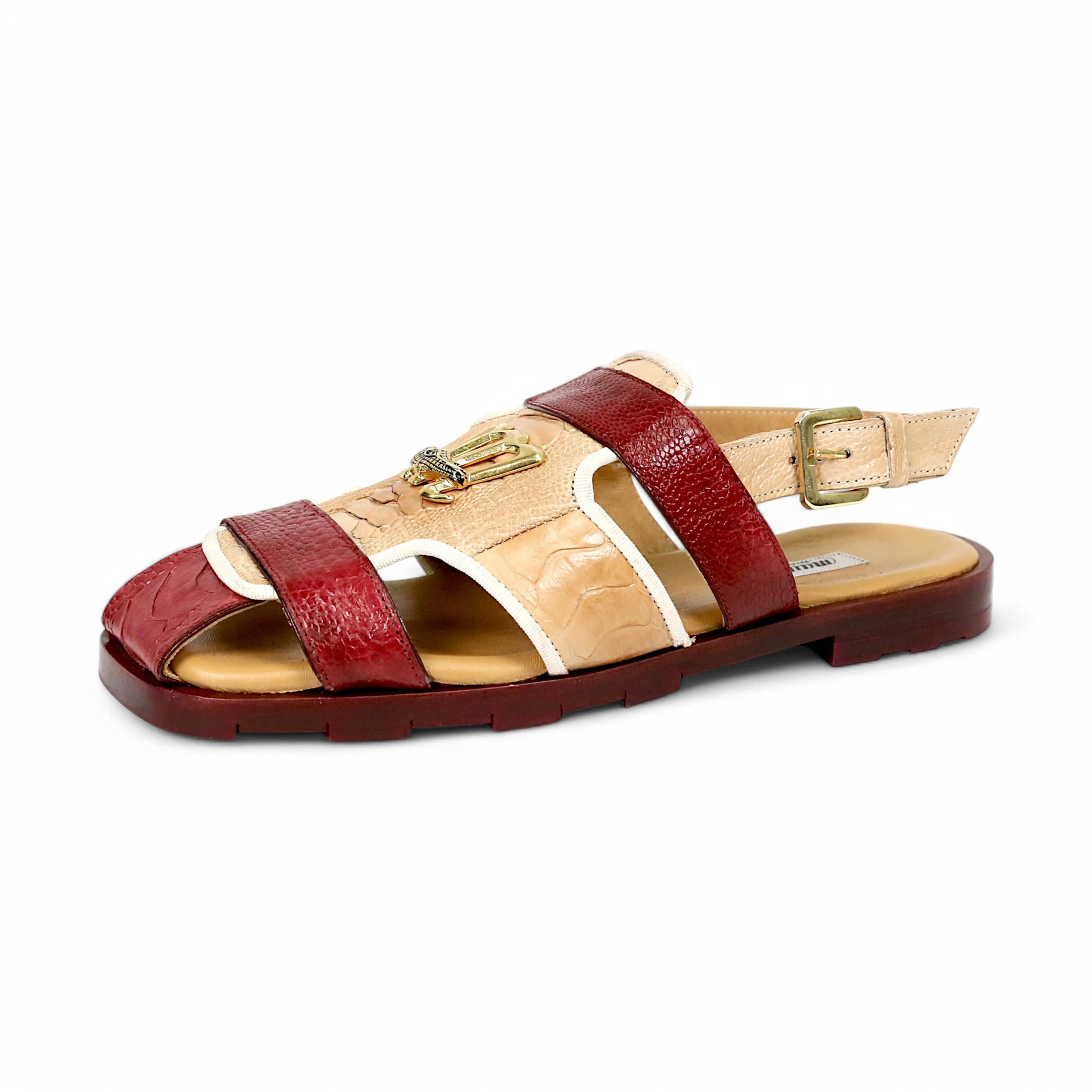 Mauri 5191 Champagne/Ruby Red Genuine Ostrich Leg Hand Painted Sandals