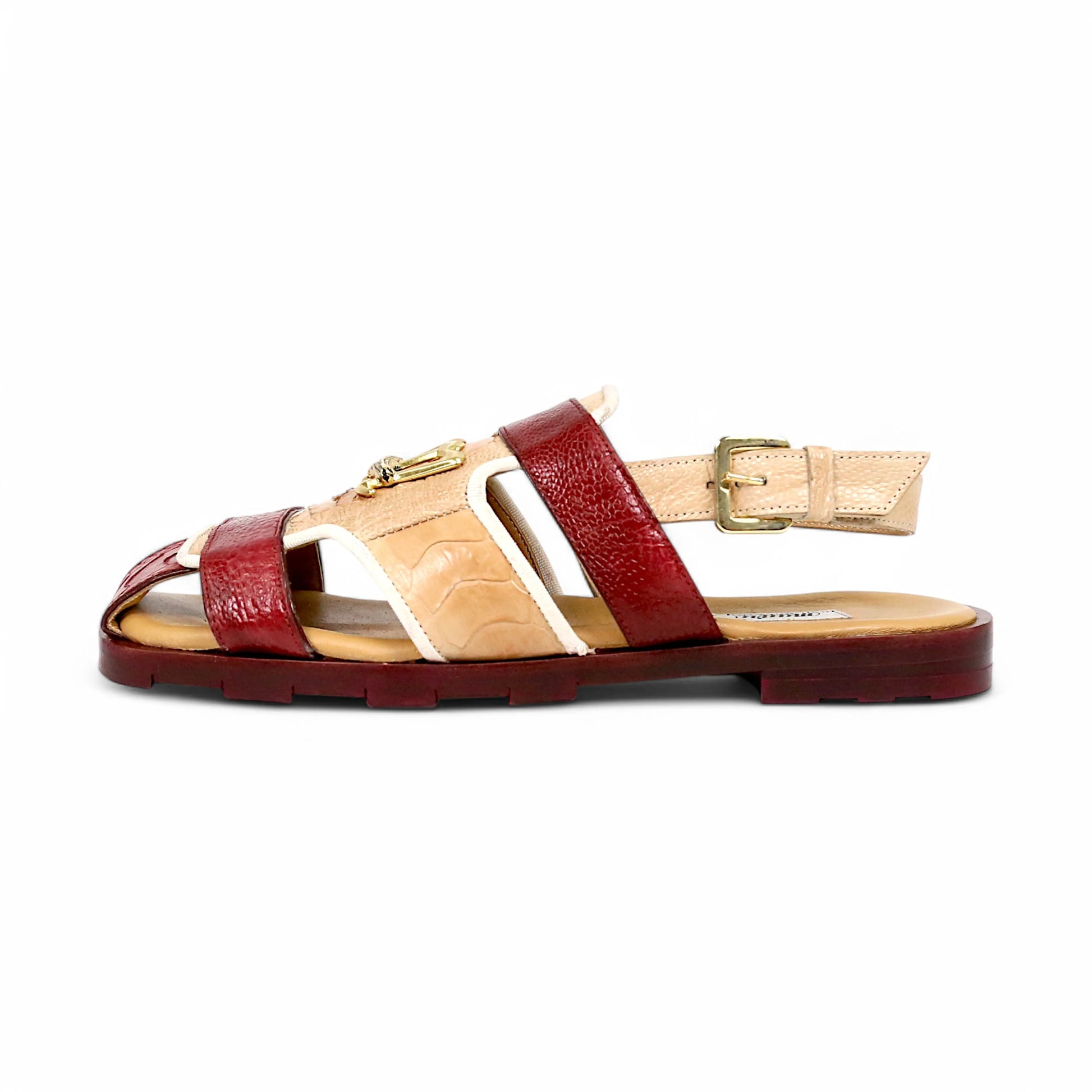 Mauri 5191 Champagne/Ruby Red Genuine Ostrich Leg Hand Painted Sandals