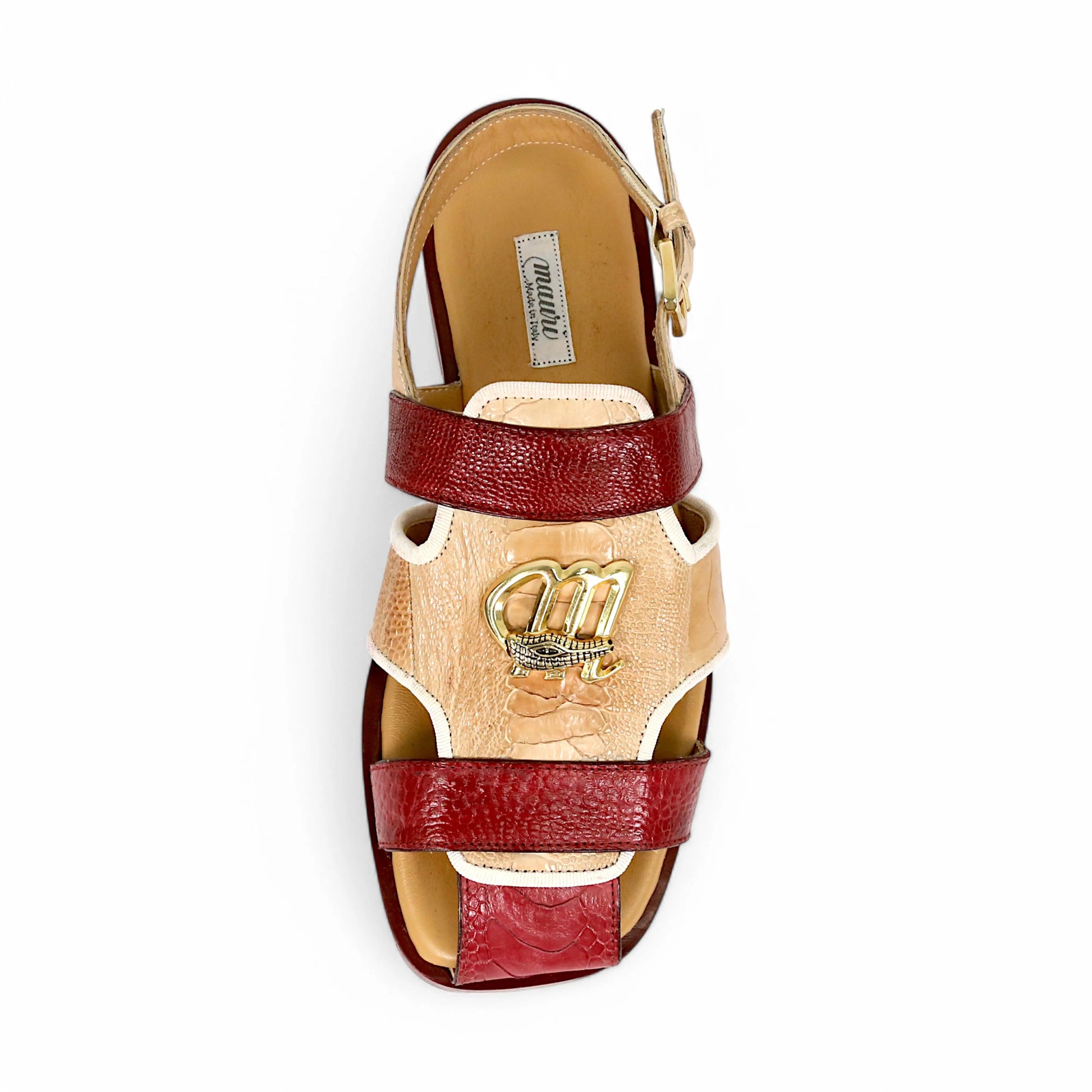 Mauri 5191 Champagne/Ruby Red Genuine Ostrich Leg Hand Painted Sandals
