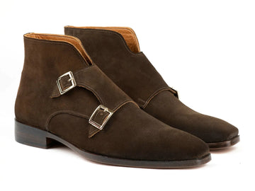 Paul Parkman Men's Brown Suede Double Monk strap Ankle Boots(ID#8154-SDB) PAUL PARKMAN