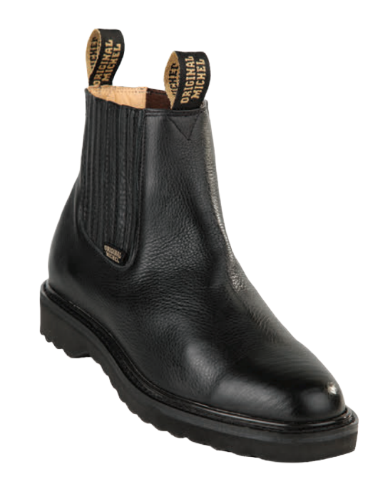 Michel 55422705 Black Genuine Cowhide Leather Round Toe Charro Ankle Boots