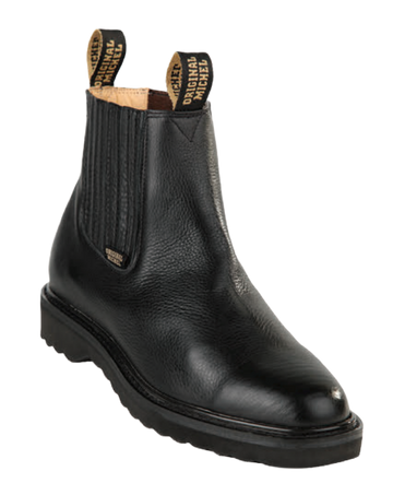 Michel 55422705 Black Genuine Cowhide Leather Round Toe Charro Ankle Boots
