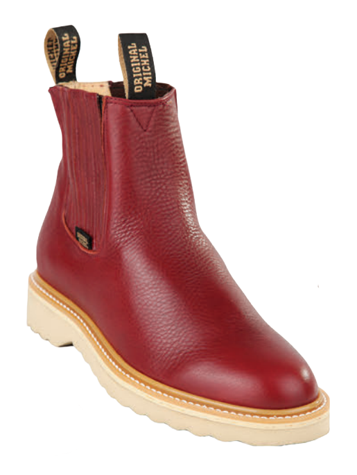 Michel 55422706 Burgundy Genuine Cowhide Leather Round Toe Charro Ankle Boots