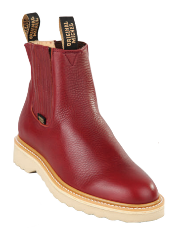 Michel 55422706 Burgundy Genuine Cowhide Leather Round Toe Charro Ankle Boots