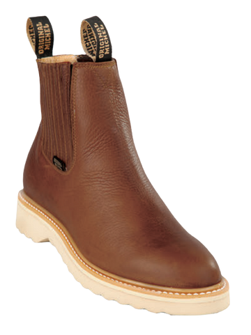 Michel 55422707 Brown Genuine Cowhide Leather Round Toe Charro Ankle Boots