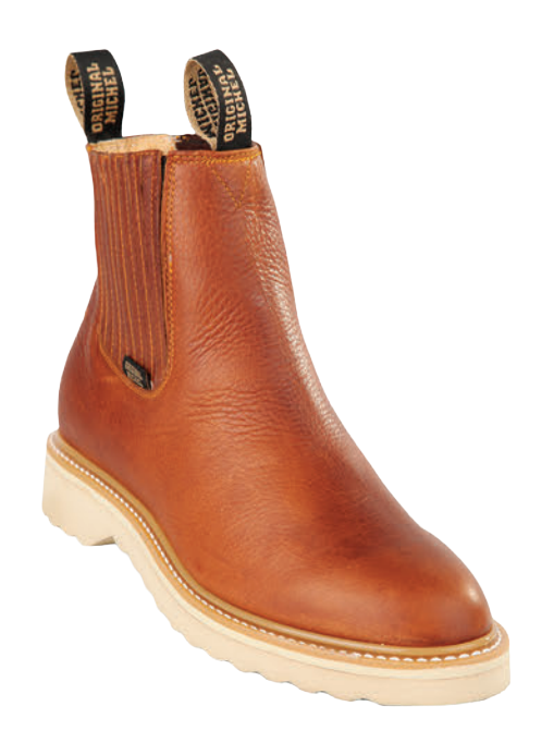 Michel 55422751 Honey Genuine Cowhide Leather Round Toe Charro Ankle Boots