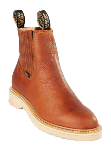 Michel 55422751 Honey Genuine Cowhide Leather Round Toe Charro Ankle Boots