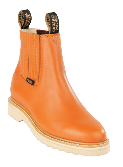Michel 55424651 Honey Genuine Cowhide Leather Round Toe Charro Ankle Boots