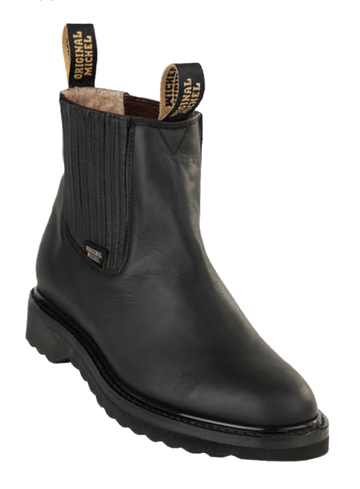 Michel 55425405 Black Genuine Cowhide Leather Round Toe Charro Ankle Boots