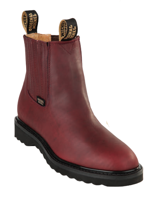 Michel 55425406 Burgundy Genuine Cowhide Leather Round Toe Charro Ankle Boots