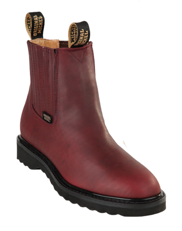 Michel 55425406 Burgundy Genuine Cowhide Leather Round Toe Charro Ankle Boots