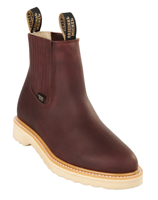 Michel 55425407 Brown Genuine Cowhide Leather Round Toe Charro Ankle Boots