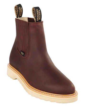 Michel 55425407 Brown Genuine Cowhide Leather Round Toe Charro Ankle Boots