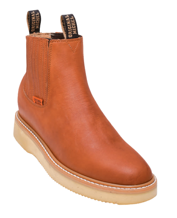 Michel 5545403 Cognac Genuine Cowhide Leather Round Toe Charro Ankle Boots
