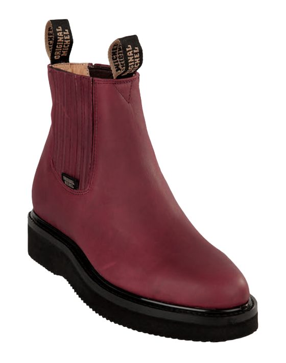 Michel 5545406 Burgundy Genuine Cowhide Leather Round Toe Charro Ankle Boots