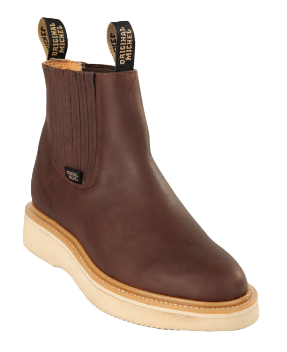 Michel 5545407 Brown Genuine Cowhide Leather Round Toe Charro Ankle Boots