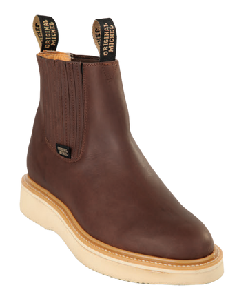 Michel 5545407 Brown Genuine Cowhide Leather Round Toe Charro Ankle Boots