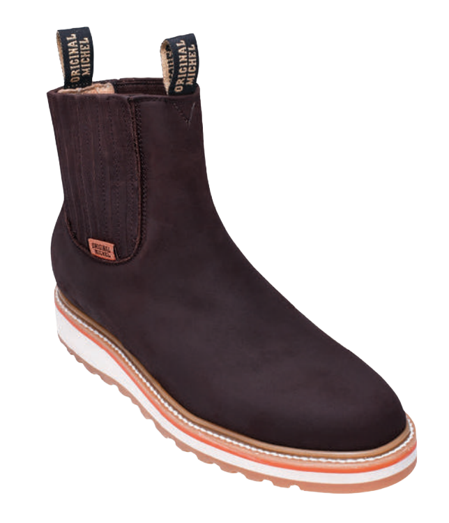 Michel 554D6207 Brown Genuine Cowhide Leather Round Toe Charro Ankle Boots