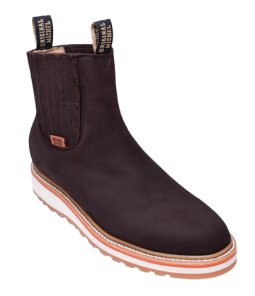 Michel 554D6207 Brown Genuine Cowhide Leather Round Toe Charro Ankle Boots