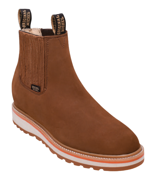 Michel 554D6231 Tan Genuine Cowhide Leather Round Toe Charro Ankle Boots