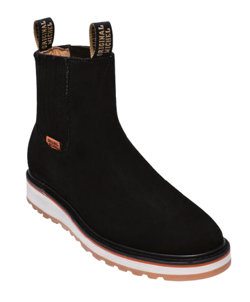 Michel 554D6305 Black Genuine Cowhide Leather Round Toe Charro Ankle Boots