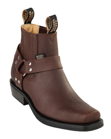 Michel 555B5407 Brown Genuine Cowhide Leather Square Toe Charro Ankle Boots
