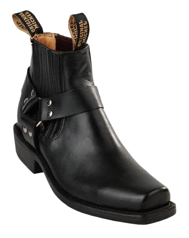Michel 555BC4605 Black Genuine Cowhide Leather Square Toe Charro Ankle Boots