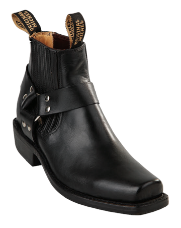 Michel 555BC4605 Black Genuine Cowhide Leather Square Toe Charro Ankle Boots