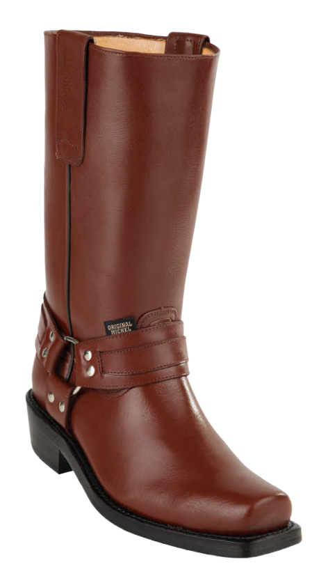 Michel 555C4607 Brown Genuine Cowhide Leather Square Toe Biker Boots