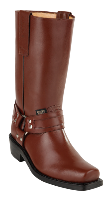 Michel 555C4607 Brown Genuine Cowhide Leather Square Toe Biker Boots