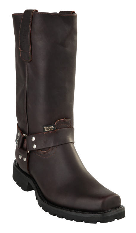 Michel 555T5407 Brown Genuine Cowhide Leather Square Toe Biker Boots