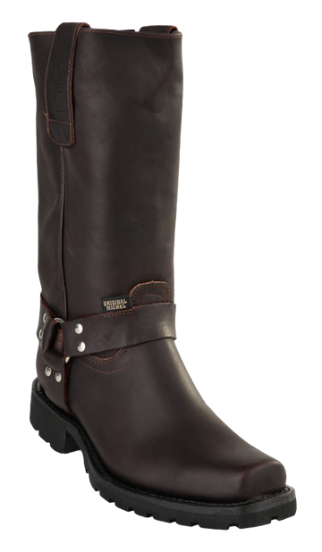 Michel 555T5407 Brown Genuine Cowhide Leather Square Toe Biker Boots