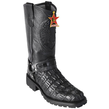Los Altos 55T0105 Men's Black Genuine Caiman Crocodile Tail Biker Boots