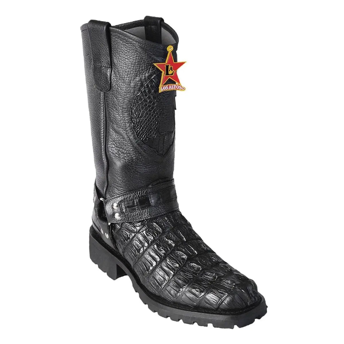 Los Altos 55T0305 Men's Black Genuine Ostrich Biker Boots