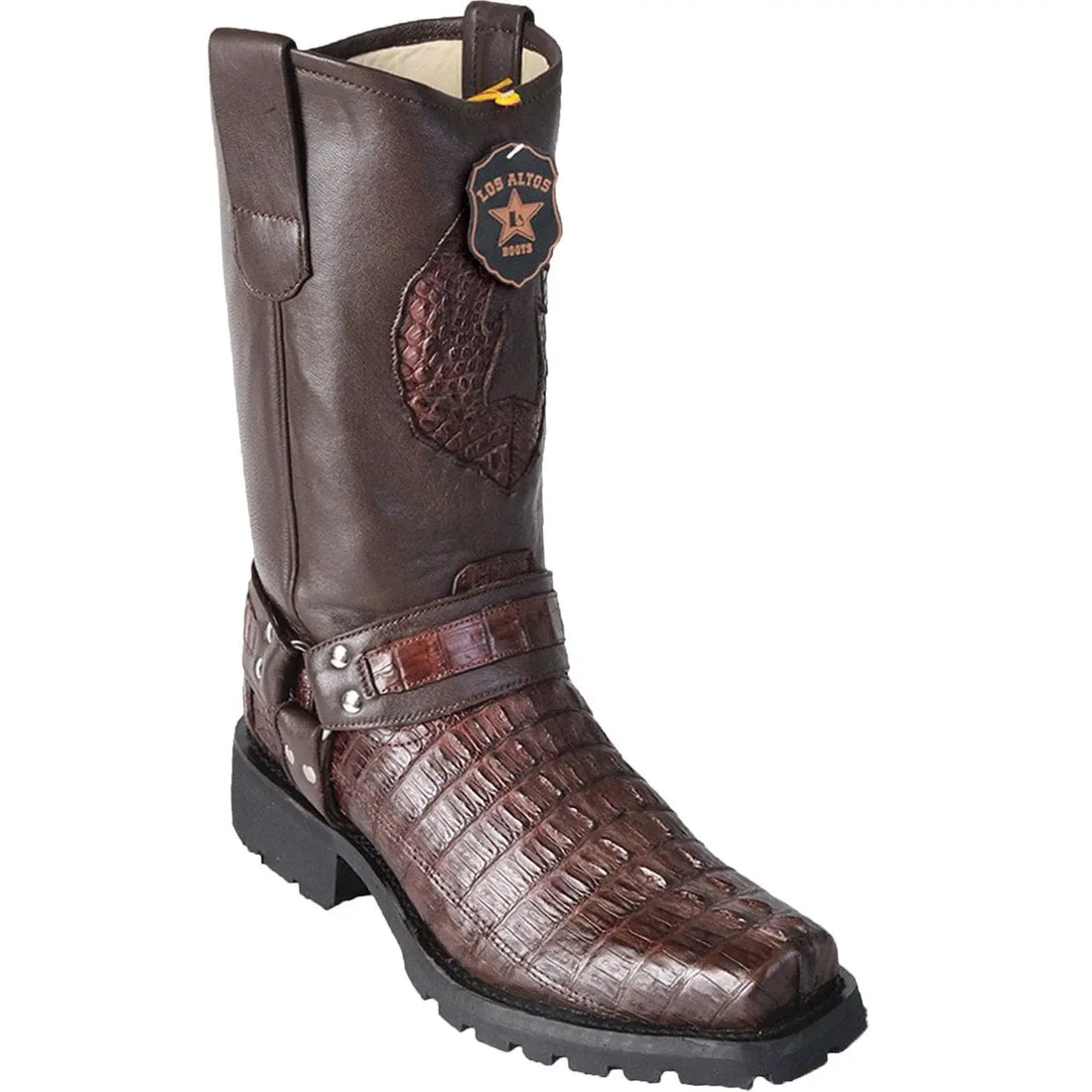 Los Altos 55T0107 Men's Brown Genuine Caiman Crocodile Tail Biker Boots