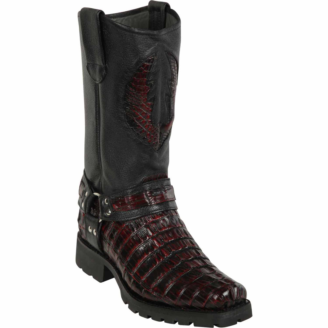 Los Altos 55T0118 Men's Black Cherry Genuine Caiman Crocodile Tail Biker Boots