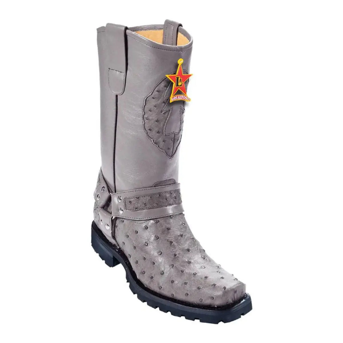 Los Altos 55T0309 Men's Gray Genuine Ostrich Biker Boots
