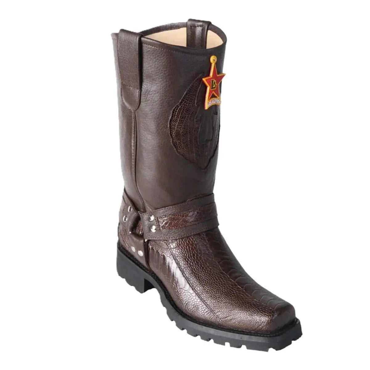Los Altos 55T0507 Men's Brown Genuine Ostrich Leg Biker Boots