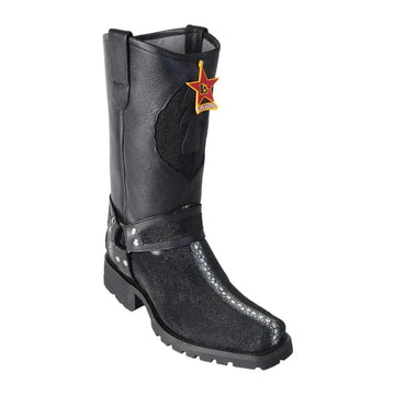 Los Altos 55T1105 Men's Black Genuine Leather Row Stone Stingray Biker Boots