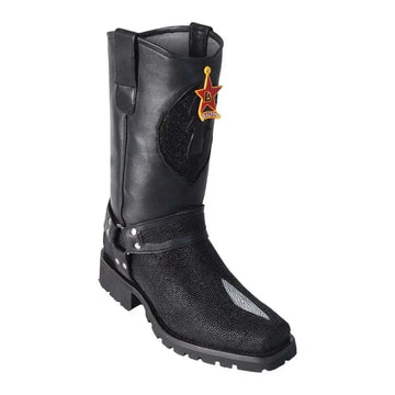 Los Altos 55T1205 Men's Black Genuine Leather Single Stone Stingray Biker Boots