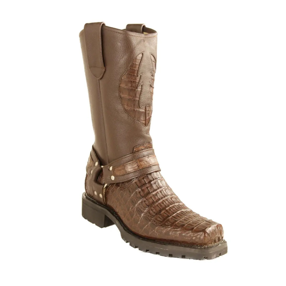 Los Altos 55T1707 Men's Brown Genuine Caiman Crocodile Biker Boots