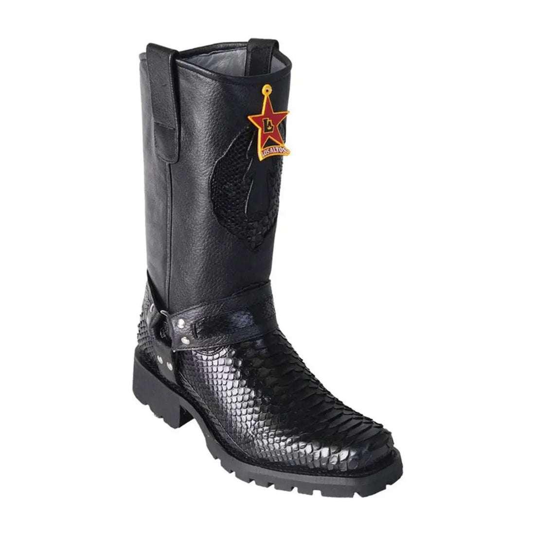 Los Altos 55T5705 Men's Black Genuine Python Biker Boots