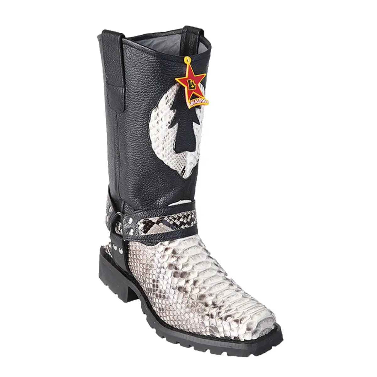 Los Altos 55T5749 Men's Natural Genuine Python Biker Boots - Suit Essence