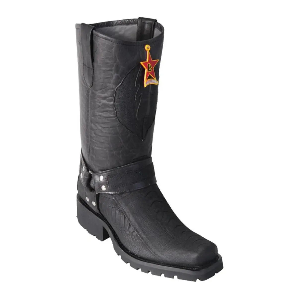 Los Altos 55TG0505 Men's Black Genuine Ostrich Leg Biker Boots