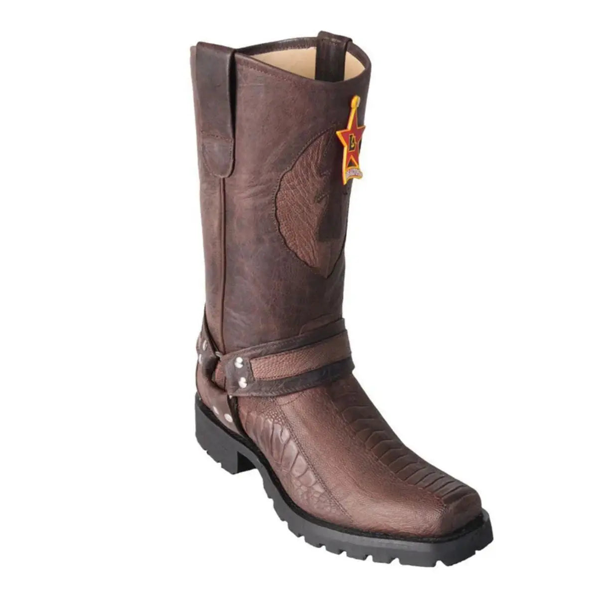Los Altos 55TG0507 Men's Brown Genuine Ostrich Leg Biker Boots