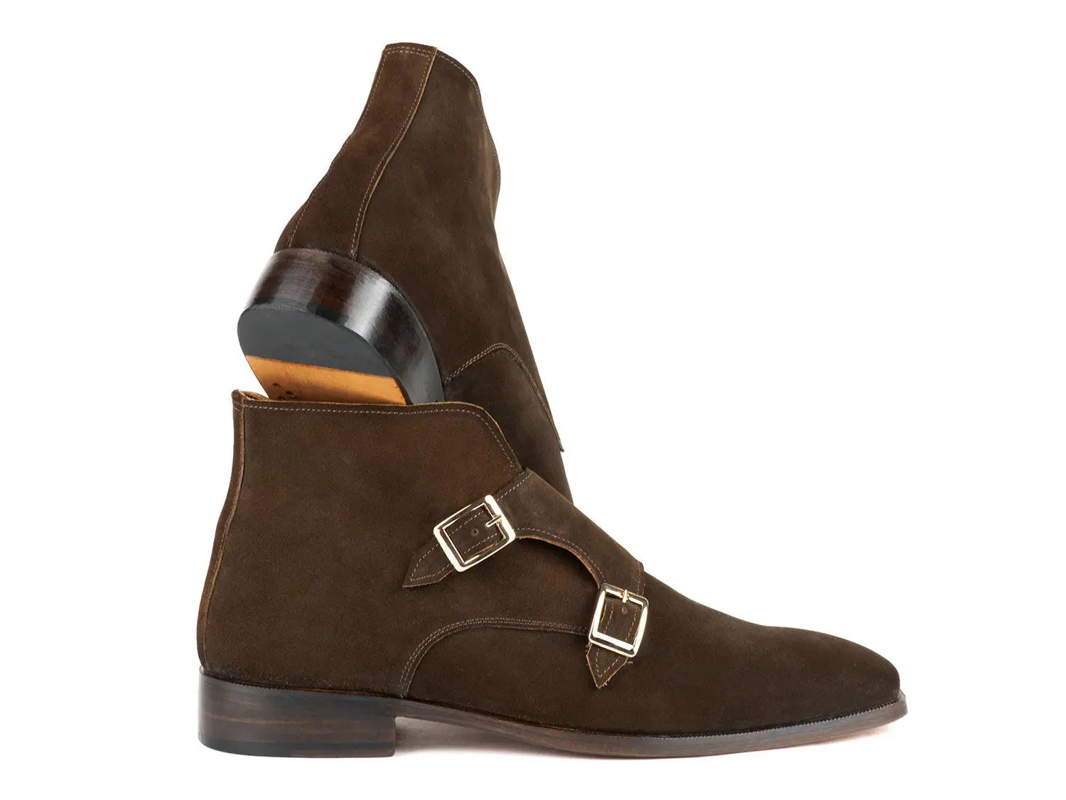 Paul Parkman Men's Brown Suede Double Monk strap Ankle Boots(ID#8154-SDB) PAUL PARKMAN